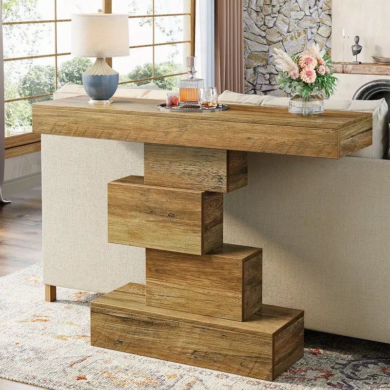 đȘ” Rustikt Konsolbord âStaplareâ â Skulptural design i naturligt trĂ€utseende