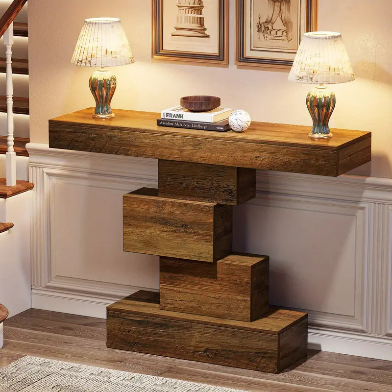 đȘ” Rustikt Konsolbord âStaplareâ â Skulptural design i naturligt trĂ€utseende