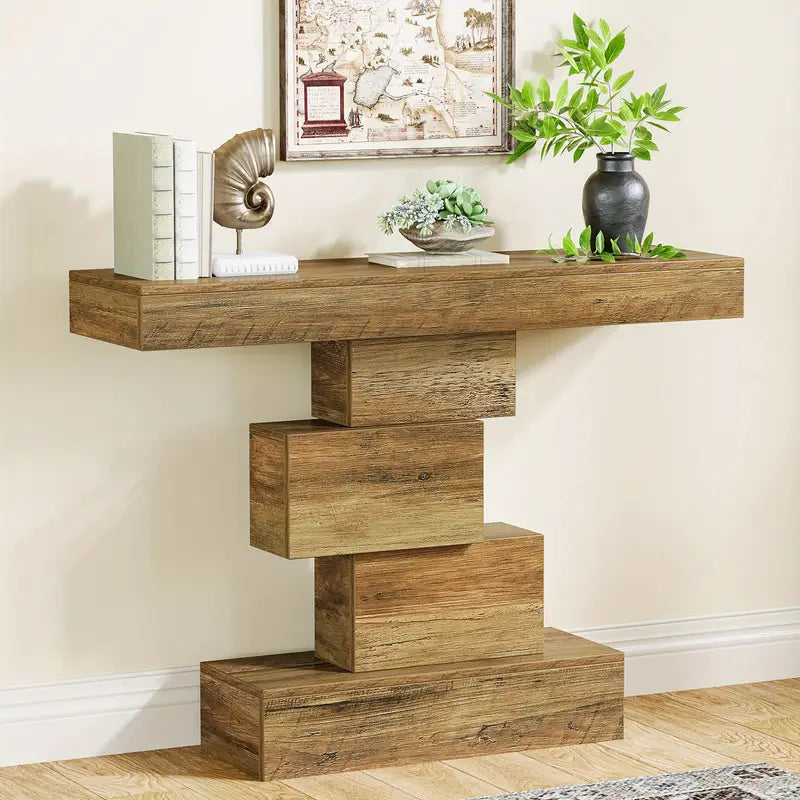 đȘ” Rustikt Konsolbord âStaplareâ â Skulptural design i naturligt trĂ€utseende
