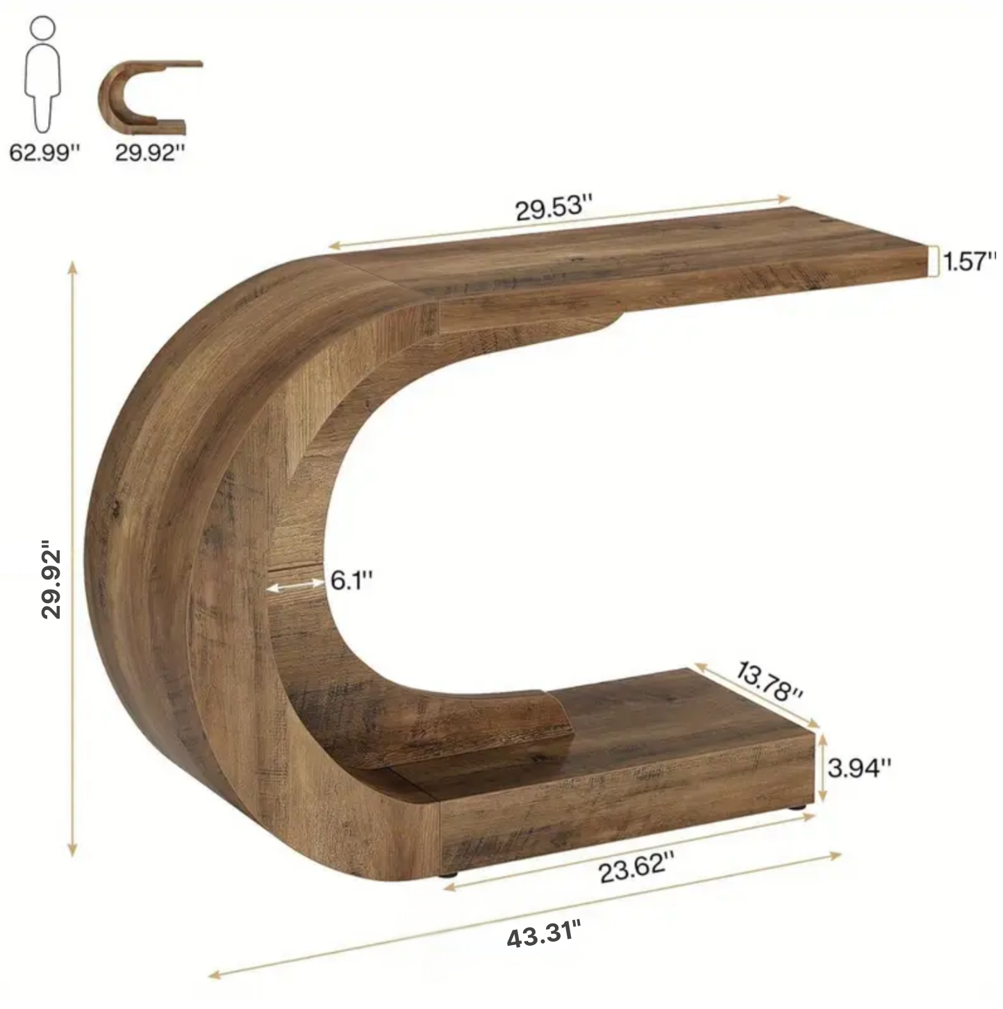 C-format Konsolbord i Rustik Brun – Modern & Platsbesparande Design