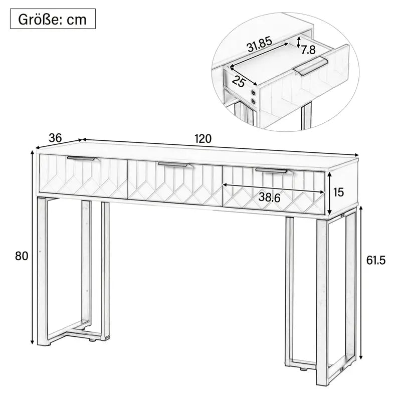 Konsolbord med Gyllene Ram & Vit Topp – 120 × 36 × 80 cm