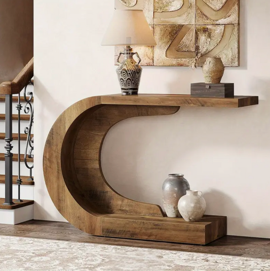 C-format Konsolbord i Rustik Brun – Modern & Platsbesparande Design